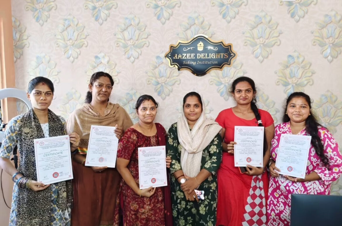 Chef Hazeena teaching a baking class in Chennai